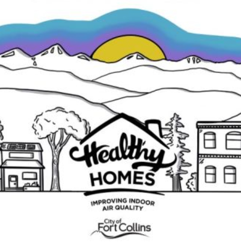 The words Healthy Homes in front of a sunset scene