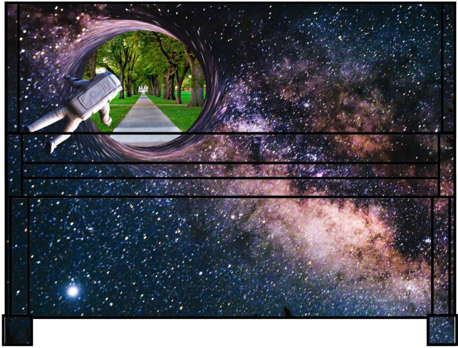 Ron Clark's mural design featuring the Milky Way and an astronaut looking into a porthole to the oval.
