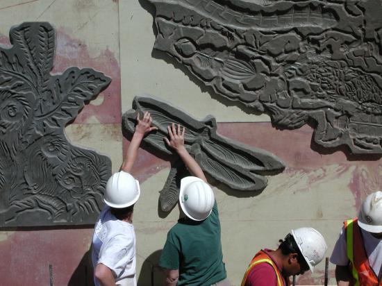 Placing the forms on the concrete mold.