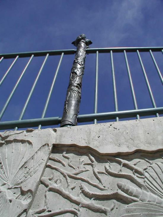 Detail of relief wall and railing.