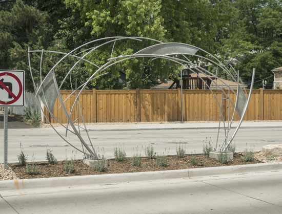 Artwork in the median at Prospect and College