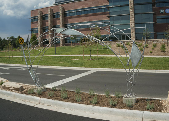 Artwork in the median at Prospect and College