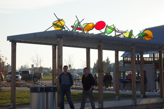 Sun shines through artwork