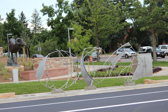 Artwork in the median at Prospect and College