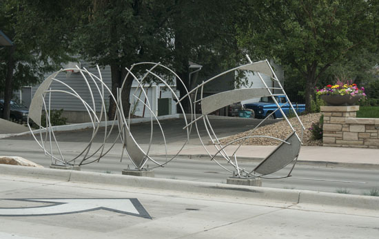 Artwork in the median at Prospect and College
