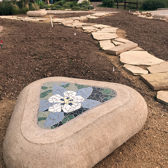 Placed columbine bench