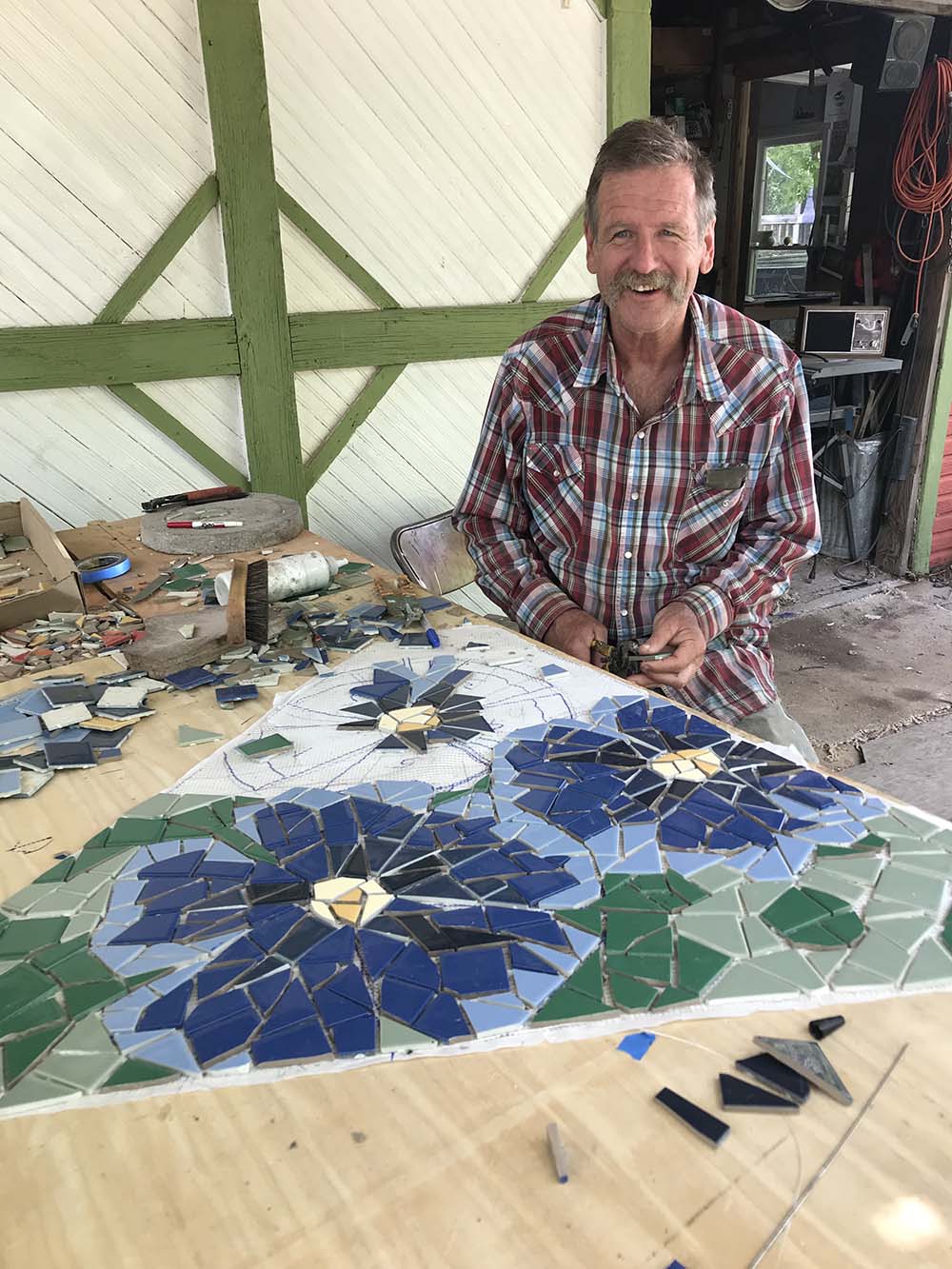 Joe McGrane creating mosaic