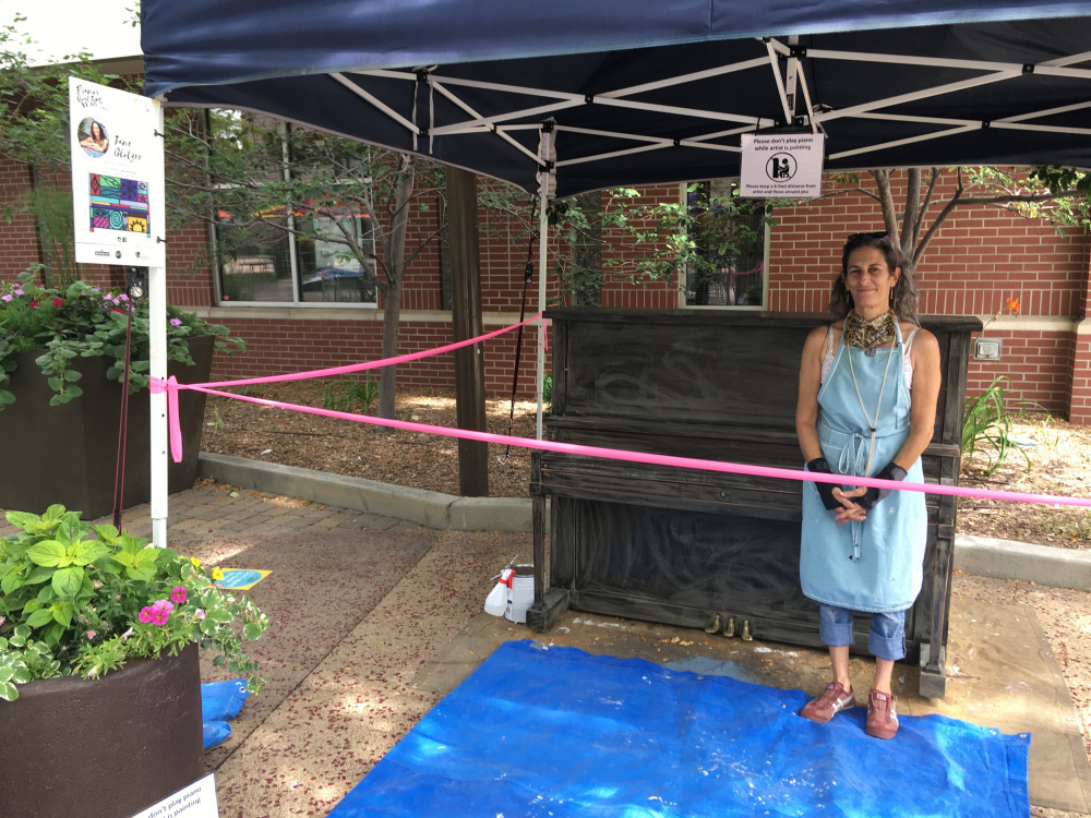 Jane and piano before painting