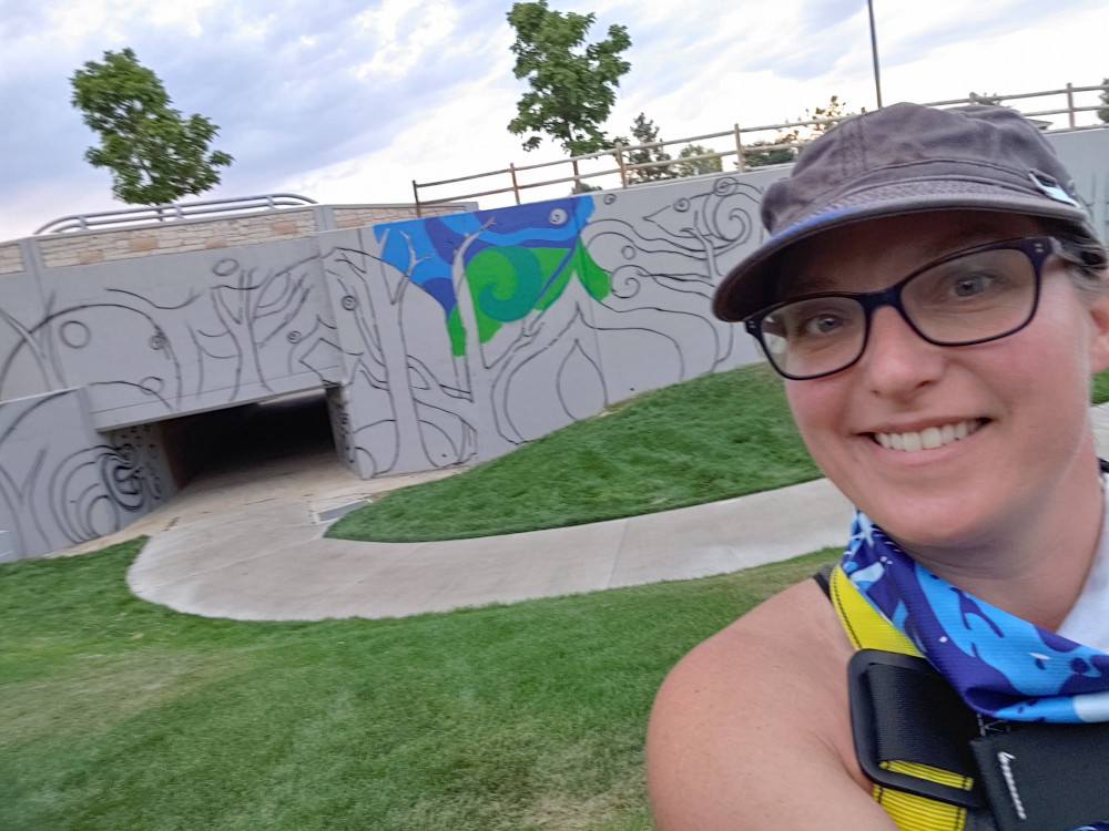 Artist Kristen Vohs after painting began