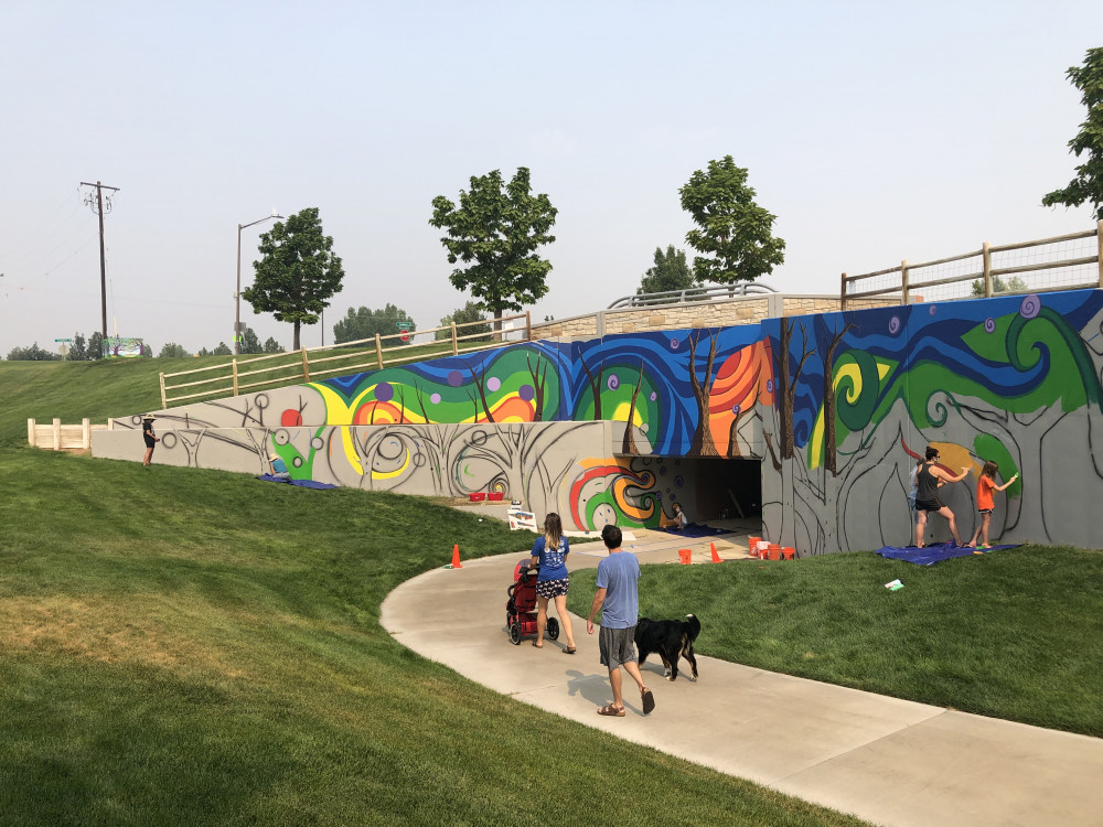 Community members painting