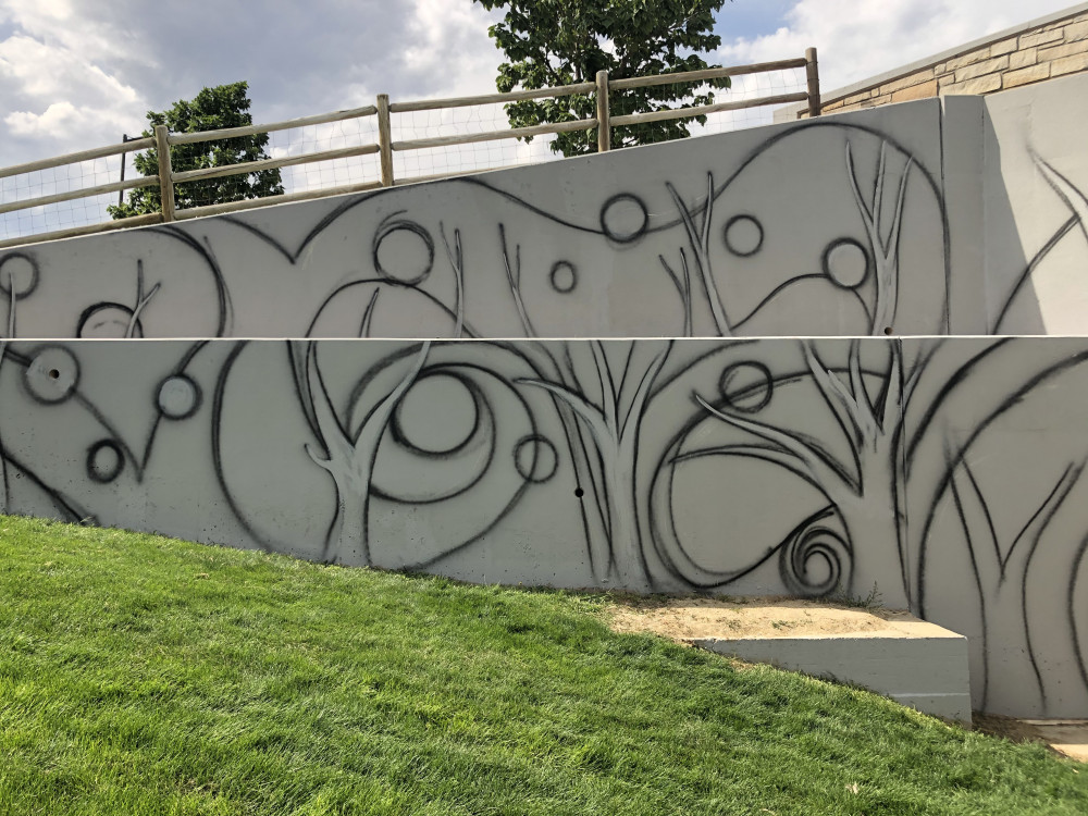 Mural mapped out on wall