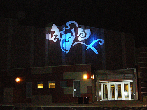 sculpture lit at night