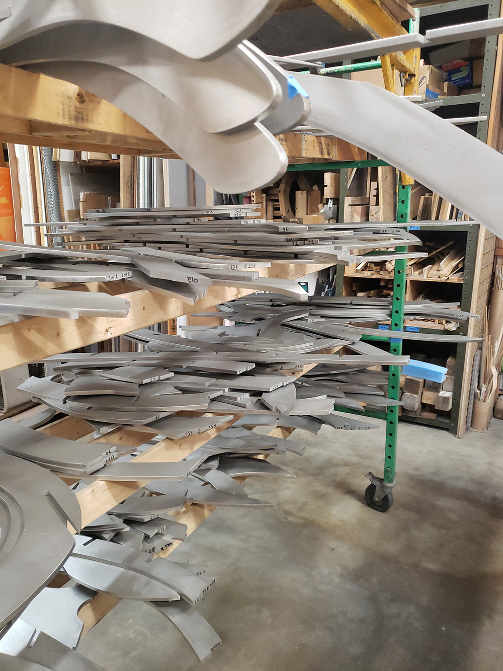 The pieces of the sculpture before assembly.