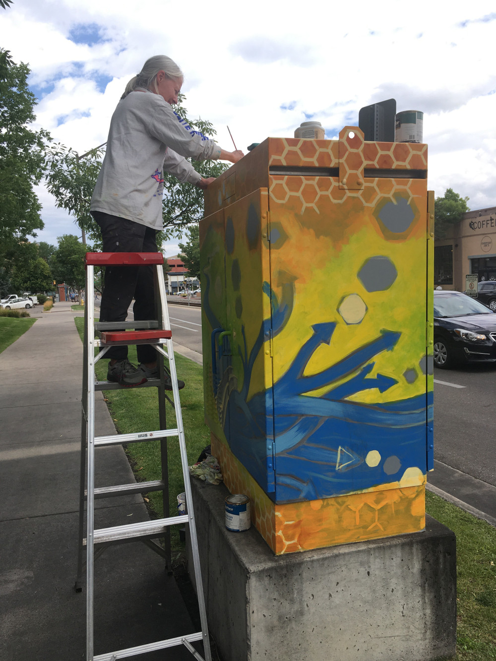 Olive Street mural in progress