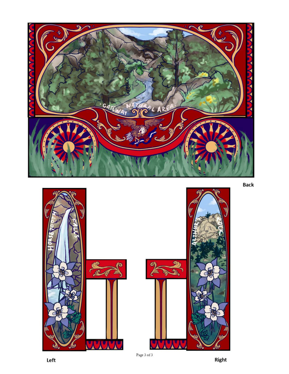 Back and sides of mural design.