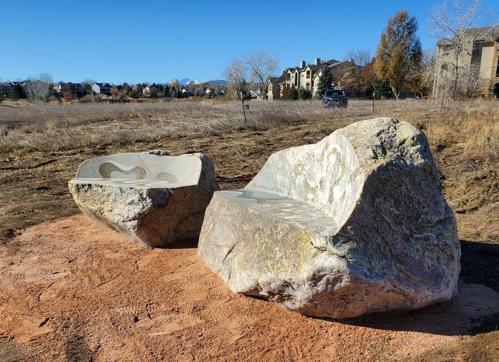 stone benches at Fossil Creek Park