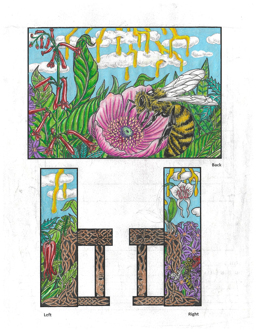 Back and sides of mural design.