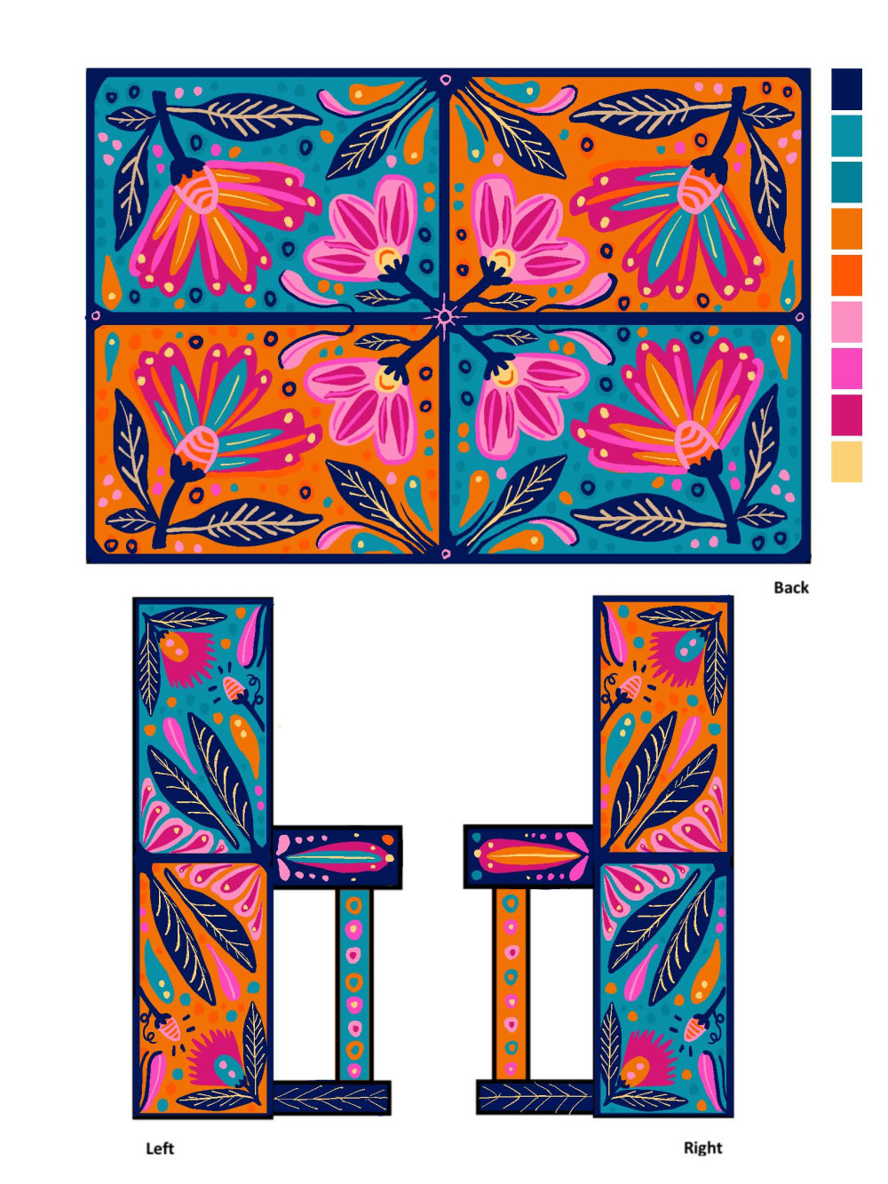 Back and sides of mural design.