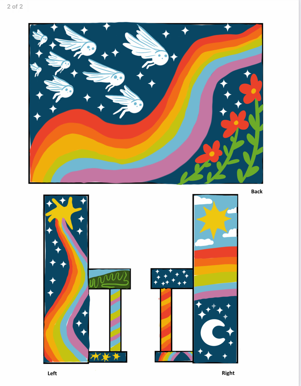 Back and sides of mural design.