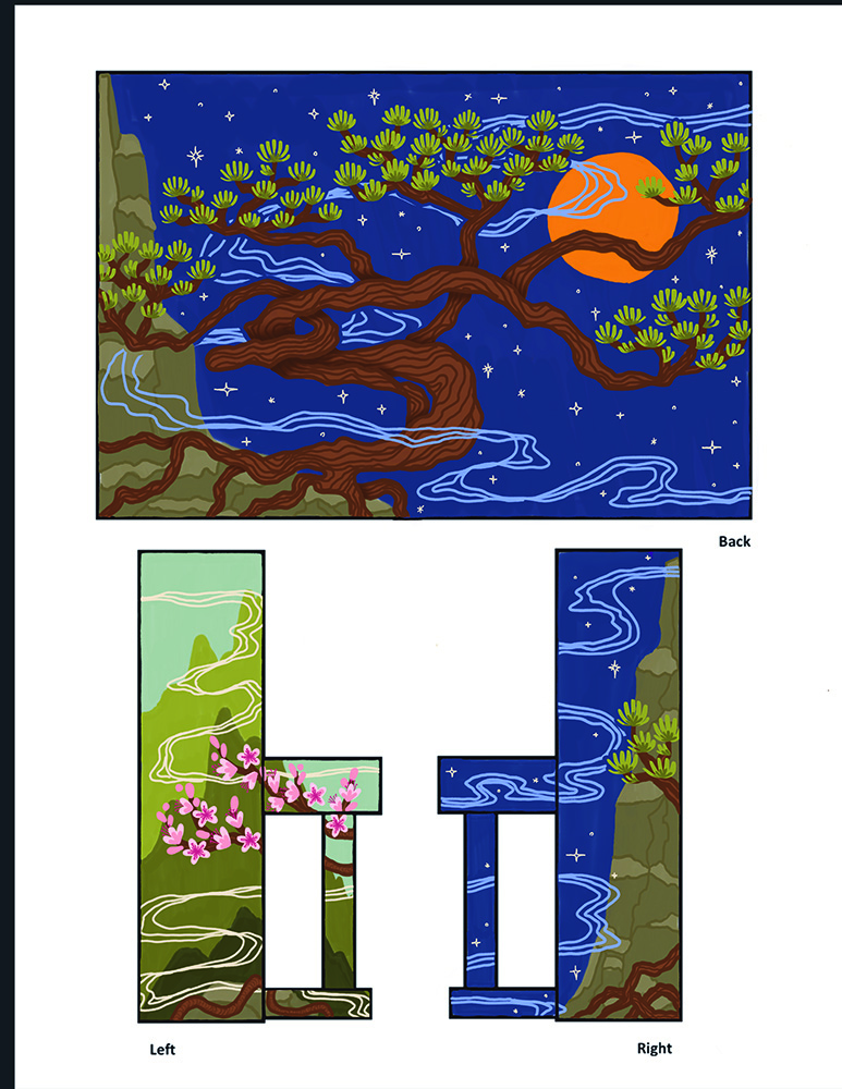 Back and sides of mural design.