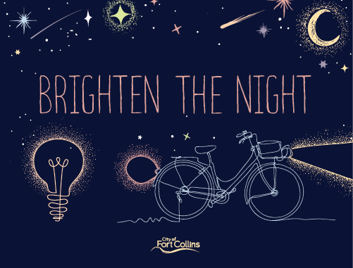 Image with the night sky and the words 'Brighten the Night' on it.