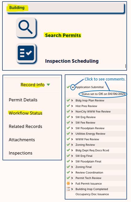 screen shot of citizen access showing how to navigate <a href=