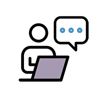 icon of a person at a laptop with a typing bubble
