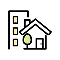 icon of an apartment building and a house
