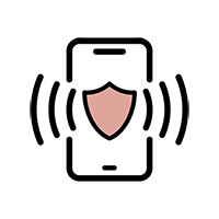 icon of a cell phone with a shield