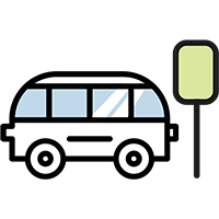 icon of a bus and street sign