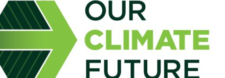 Our Climate Future logo with a green arrow pointing to the right