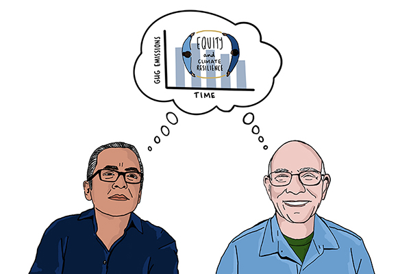 An illustration of two Community Consultants thinking about data.