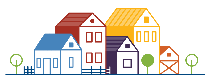 Animation of colorful houses in a line