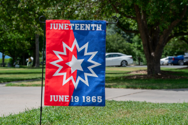 Juneteenth Flag set up in a yard