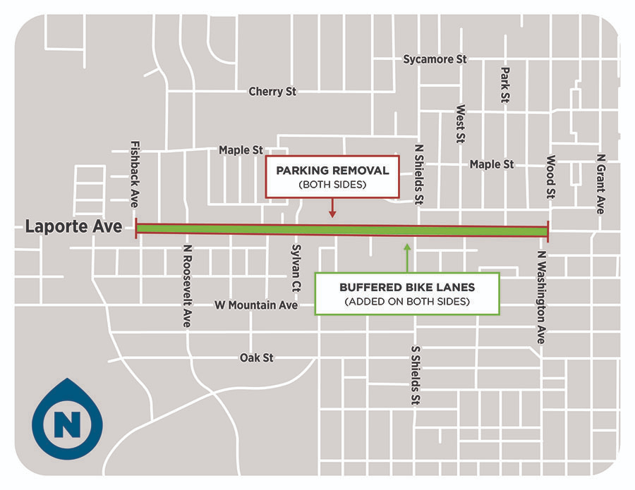 map of Laporte Ave. improvements from Fishback Ave. to Wood St.