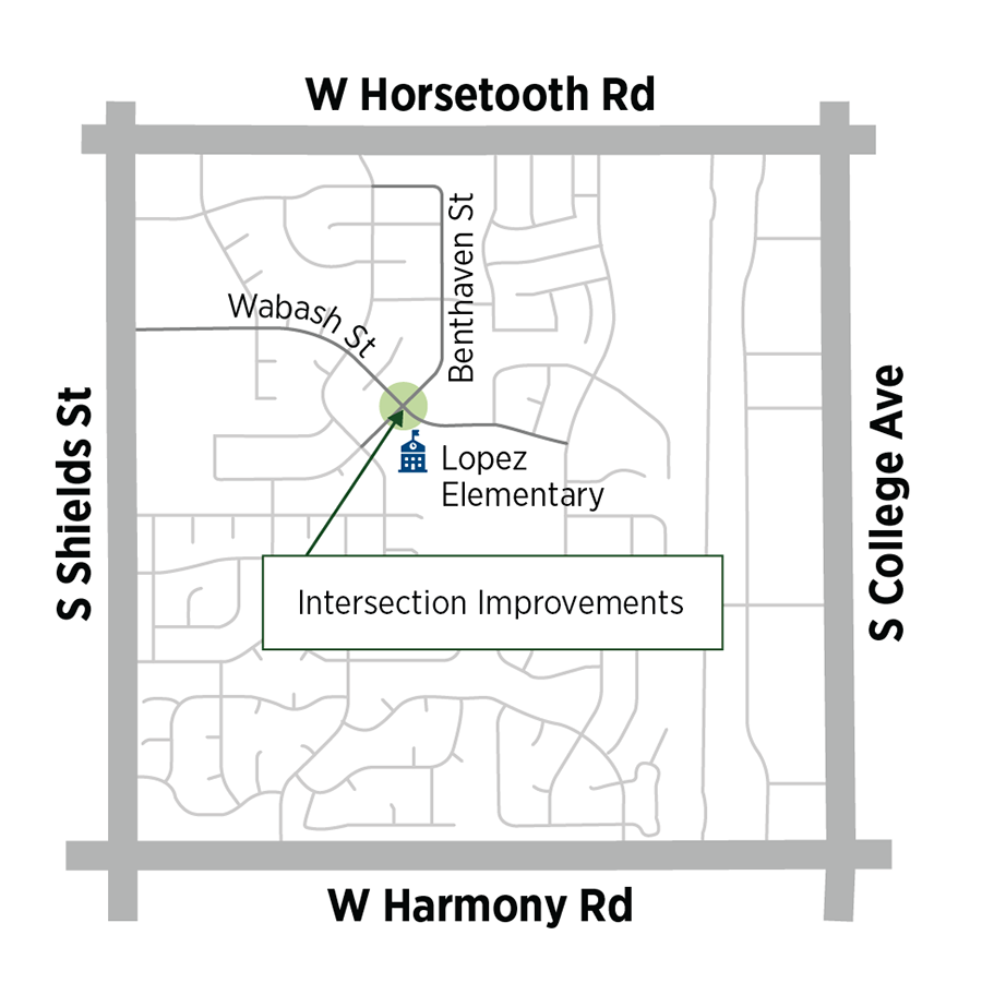 map of project area for Wabash St./Benthaven St. curb extensions