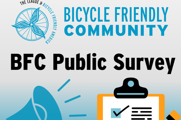 Logo and the words BICYCLE FRIENDLY COMMUNITY and BFC Public Survey