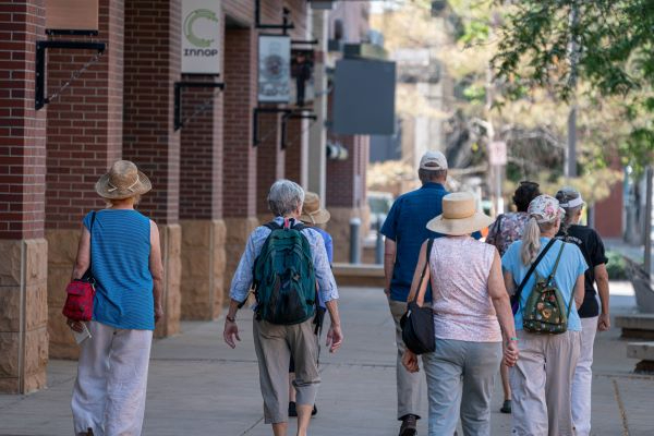 People walking downtown