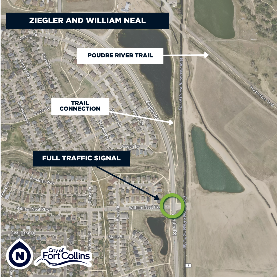 map of a full traffic signal at the intersection of Ziegler Road and William Neal Parkway