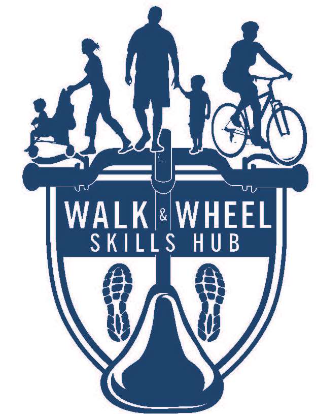 Walk and wheel skills hub logo featuring bike parts and shoeprints.