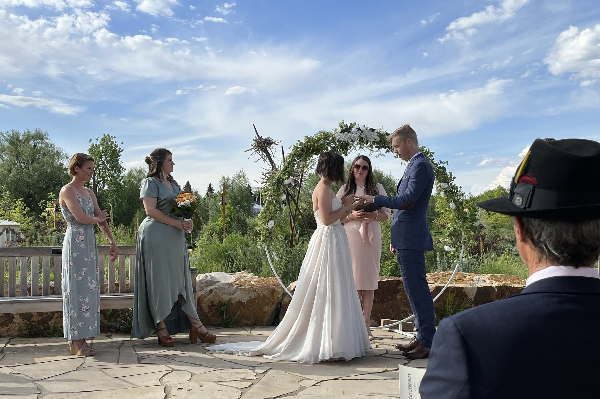 couple getting married in garden