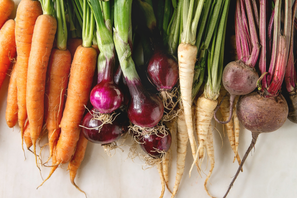 an array of root vegetables