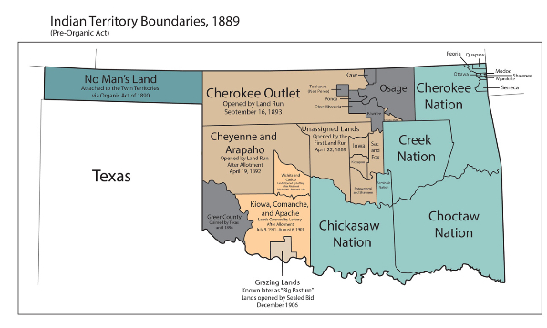 Map of Indian Territory (Oklahoma), 1889