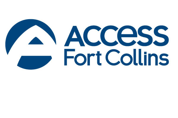 blue text Access Fort Collins with large blue A