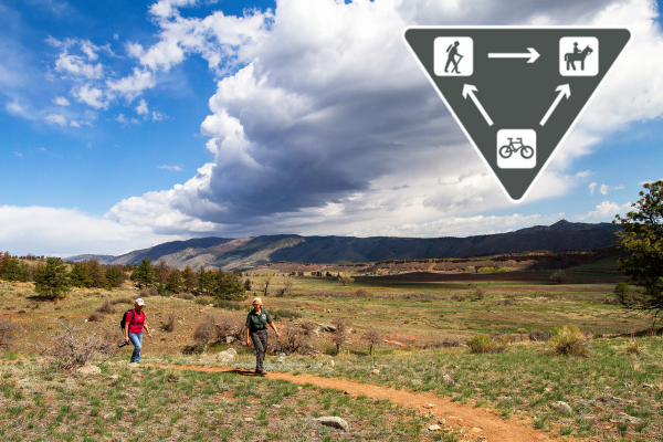 Bobcat Ridge Natural Area landscape with yield triangle