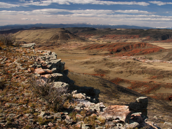 Stunning sprawling landscape of Soapstone Prairie Natural Area showing rocky ridge formation.