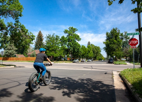 Biker at stop sign