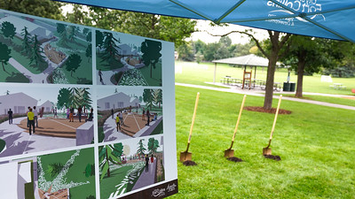 shovel and photo display board