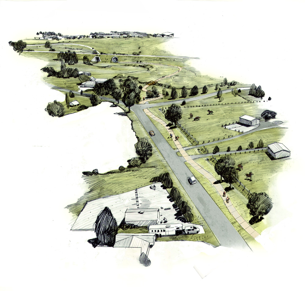 Bird's eye illustration of proposed Fossil Creek trail system