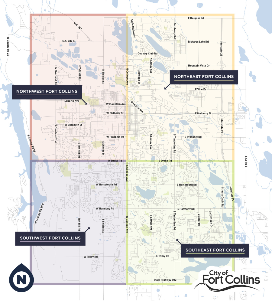 The City's four quadrants: Northwest, northeast, southeast, and southwest